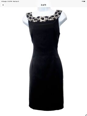 Connected Apparel Black Midi Sheath Dress with Jewel Embellished Collar Size 14